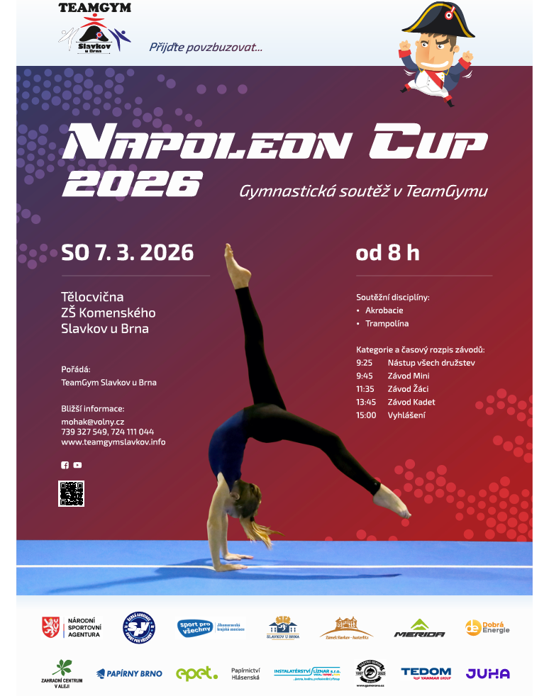 Napoleon Cup 2026: Další ročník oblíbené gymnastické soutěže podpořila i společnost JUHA